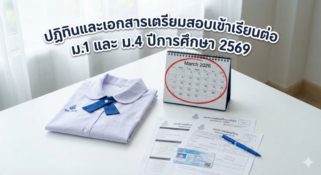 ปฏิทินและเอกสารเตรียมสอบเข้าเรียนต่อ ม.1 และ ม.4 ปีการศึกษา 2569